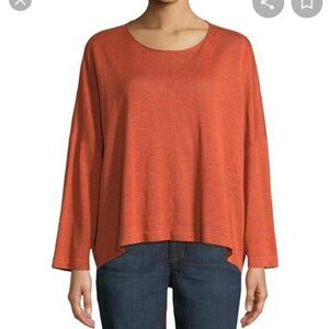 Eileen Fisher Woman Sweater One Size Box Pekoe Organic Linen Knit Orange Tag New